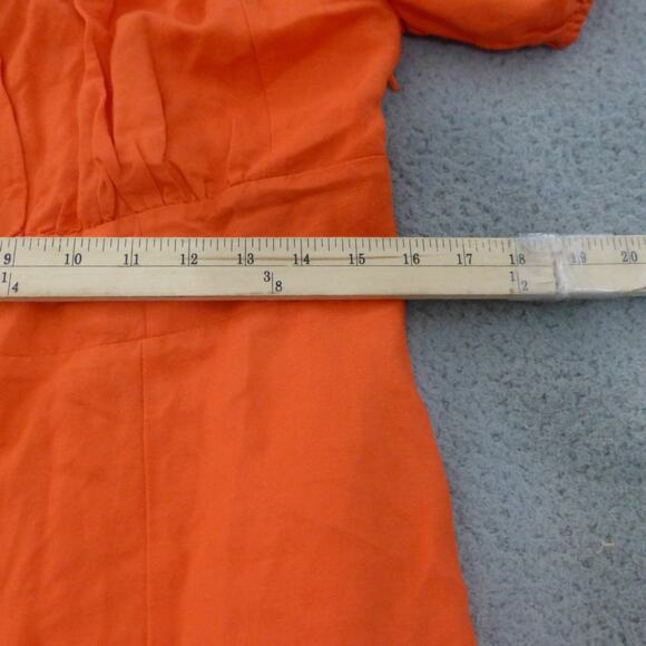 Loft Dress Womens 10 Orange Smocked Puff Sleeves Linen Blend Slit Long - Picture 7 of 10